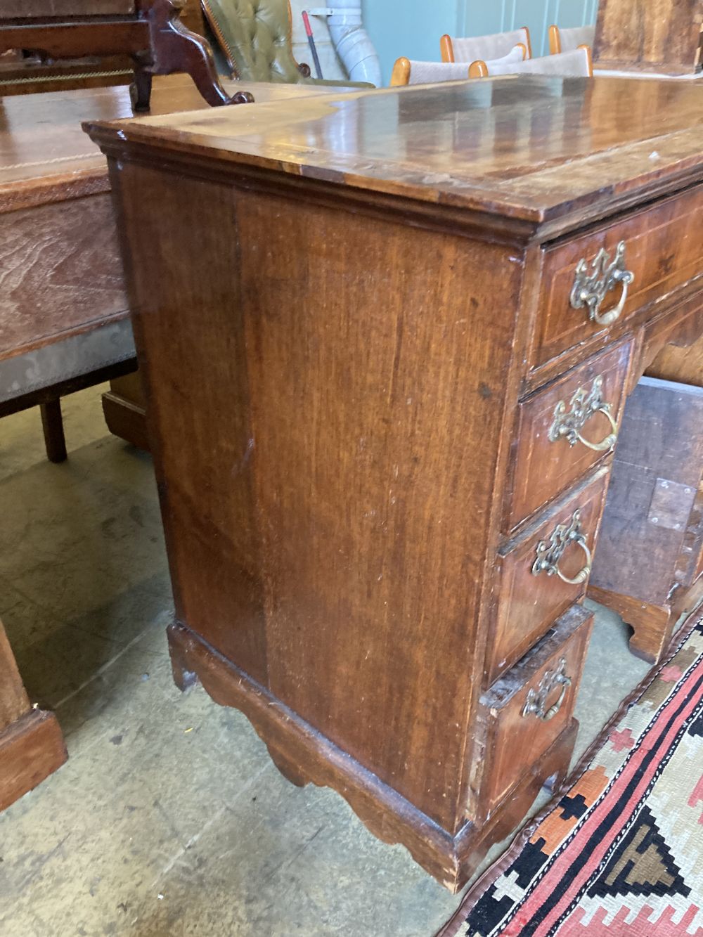 An 18th century and later inlaid walnut kneehole desk, width 80cm, depth 51cm, height 78cm